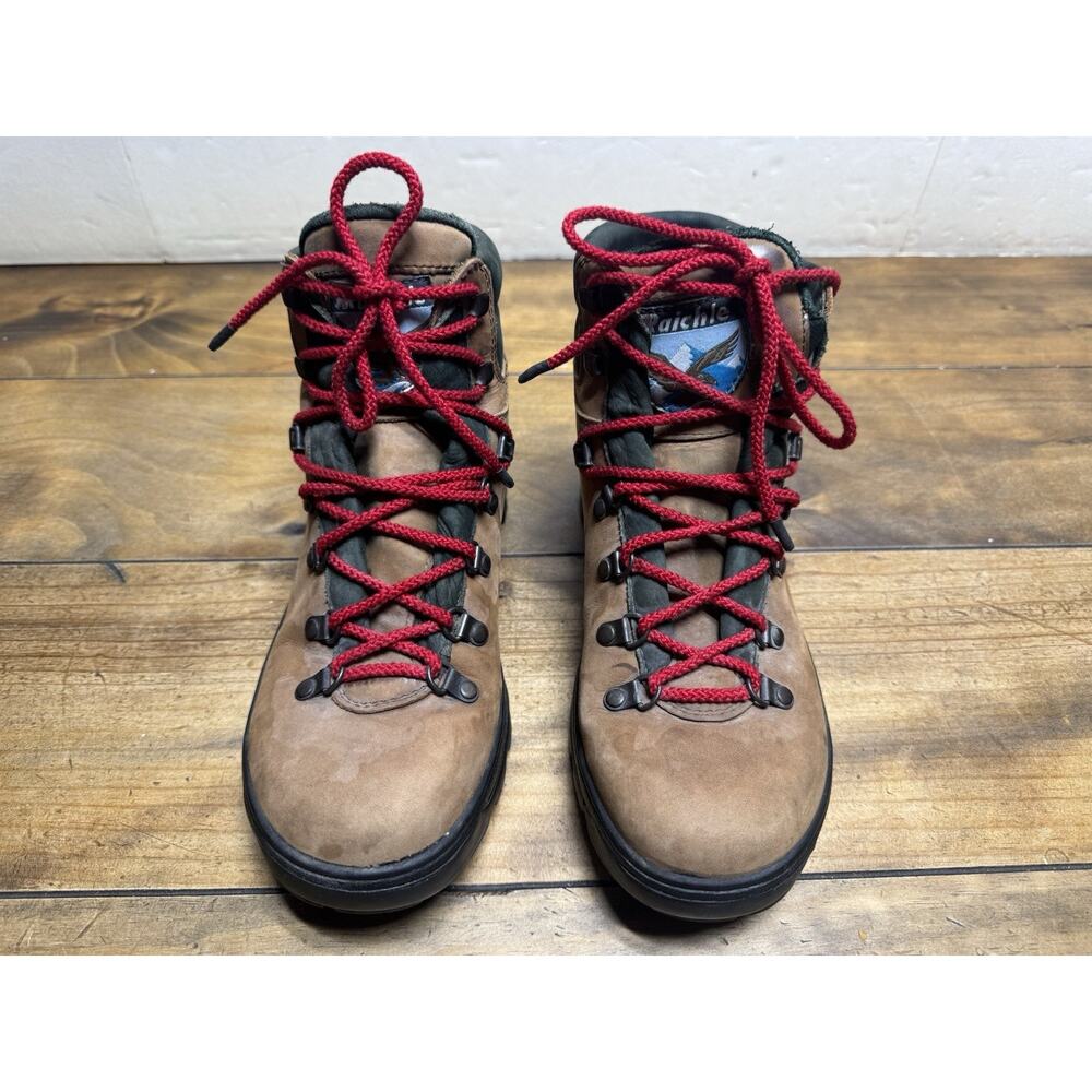 Vintage Raichle Leather Hiking Ankle Boots Women 8.5 Brown Green Lace up